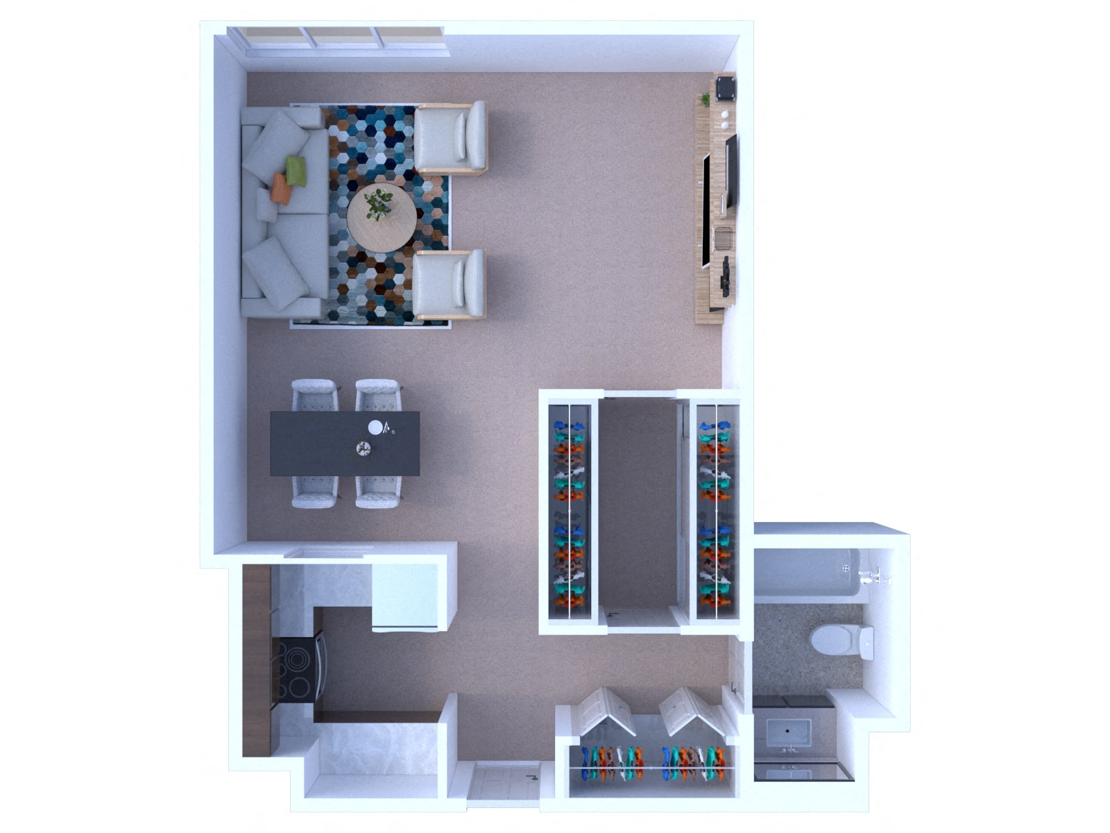 Floor plan for studio, 1 bath, 600 sqft